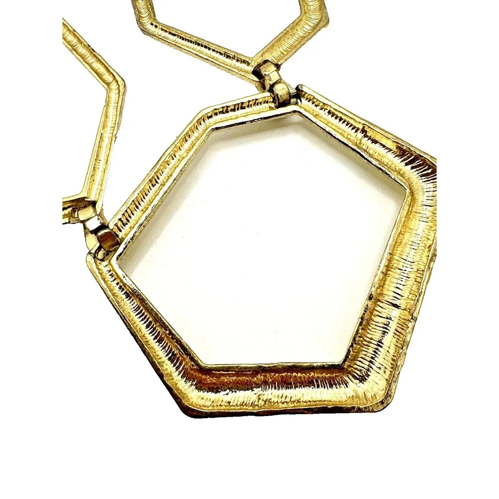 Geometric Link Bib Necklace Textured Gold Tone Modernist Statement 16